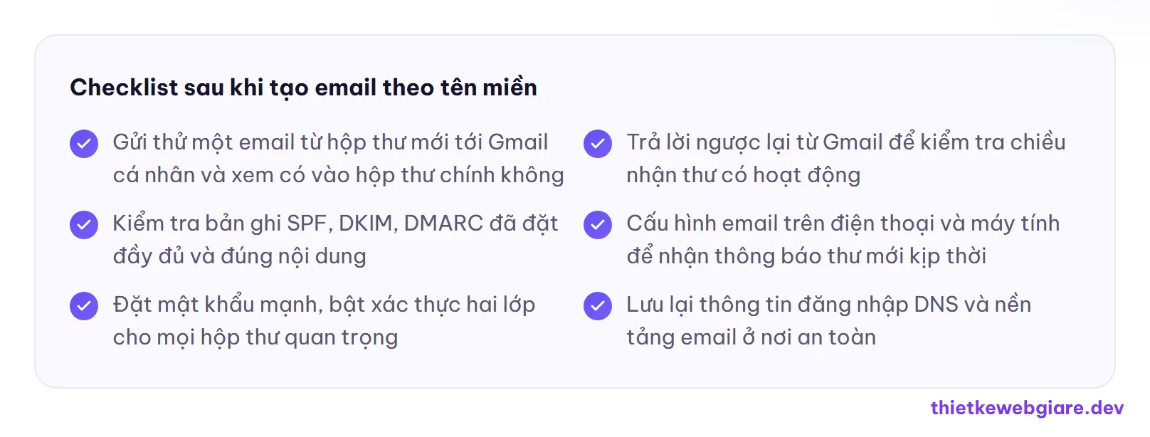 Checklist sau khi tạo email theo tên miền — cách tạo email theo tên miền