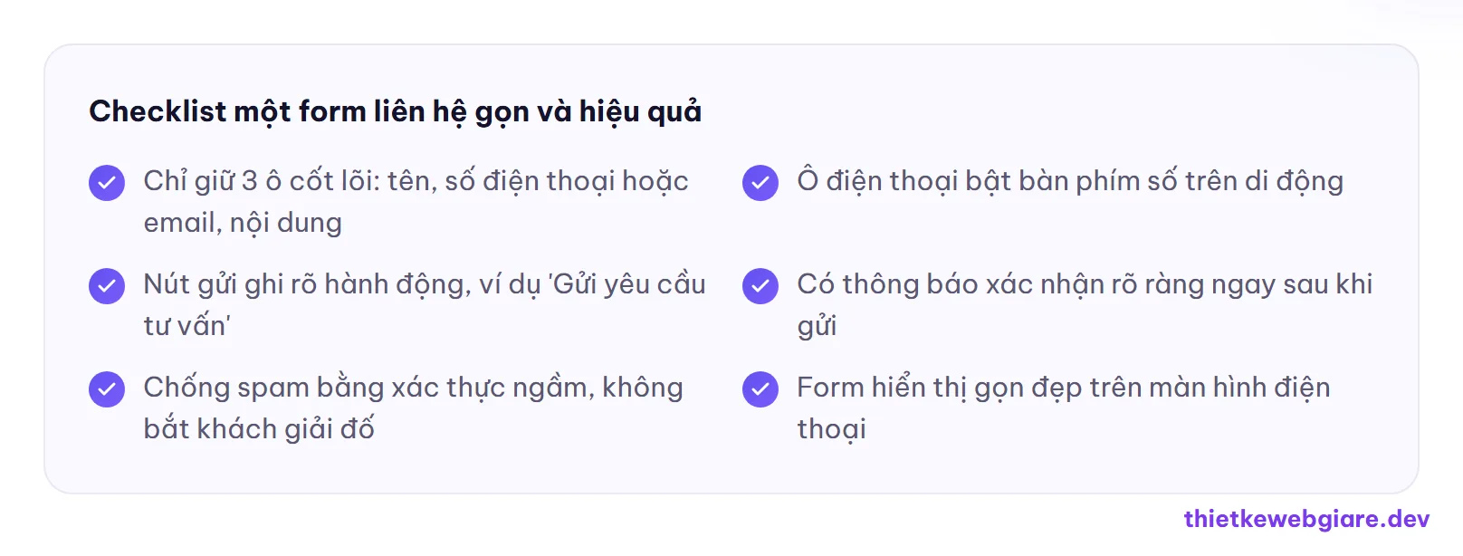 Checklist một form liên hệ gọn và hiệu quả — cách tối ưu trang liên hệ