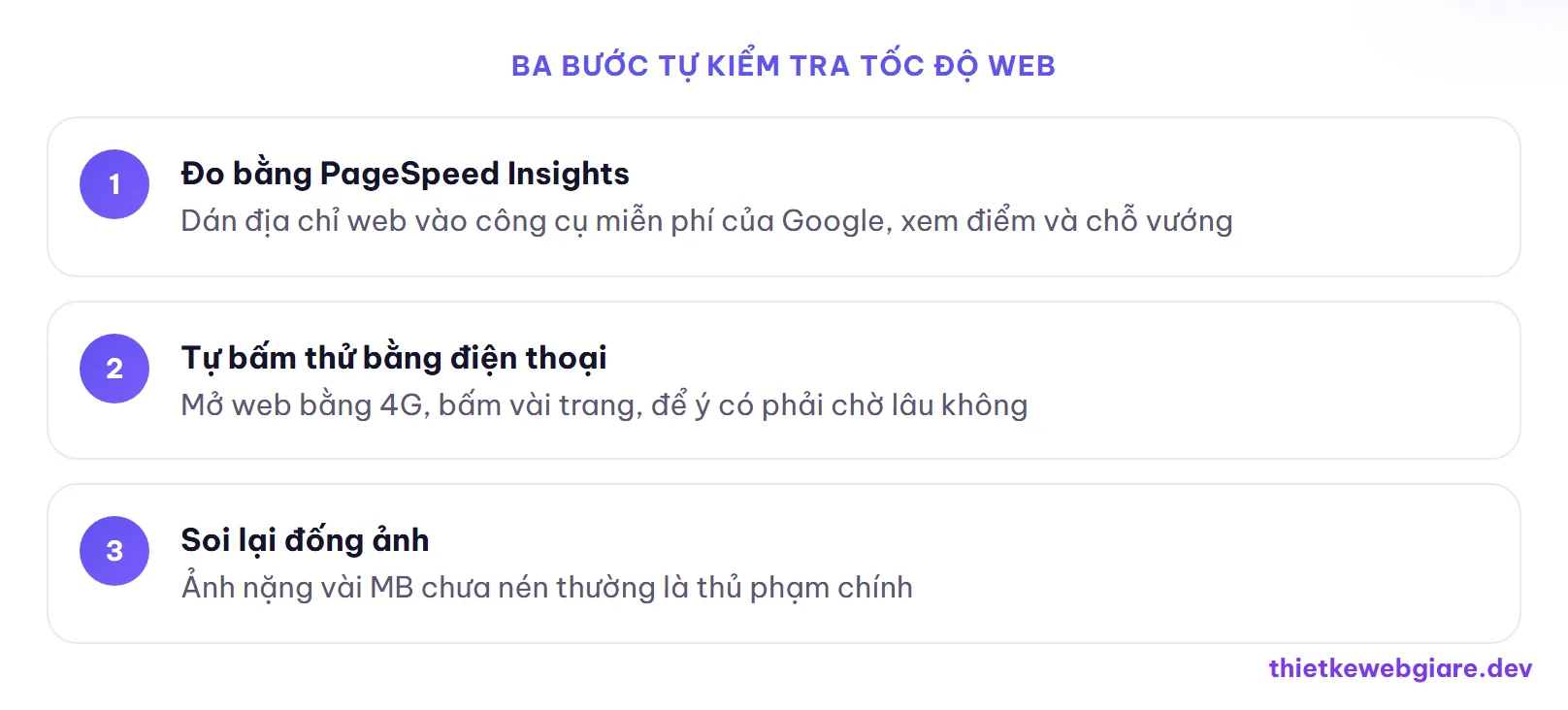 Ba bước tự kiểm tra tốc độ web — tốc độ tải website