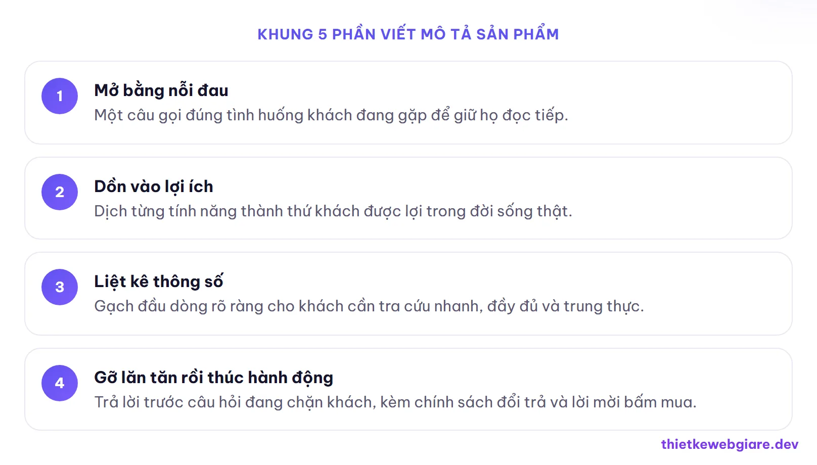 Khung 5 phần viết mô tả sản phẩm — cách viết mô tả sản phẩm