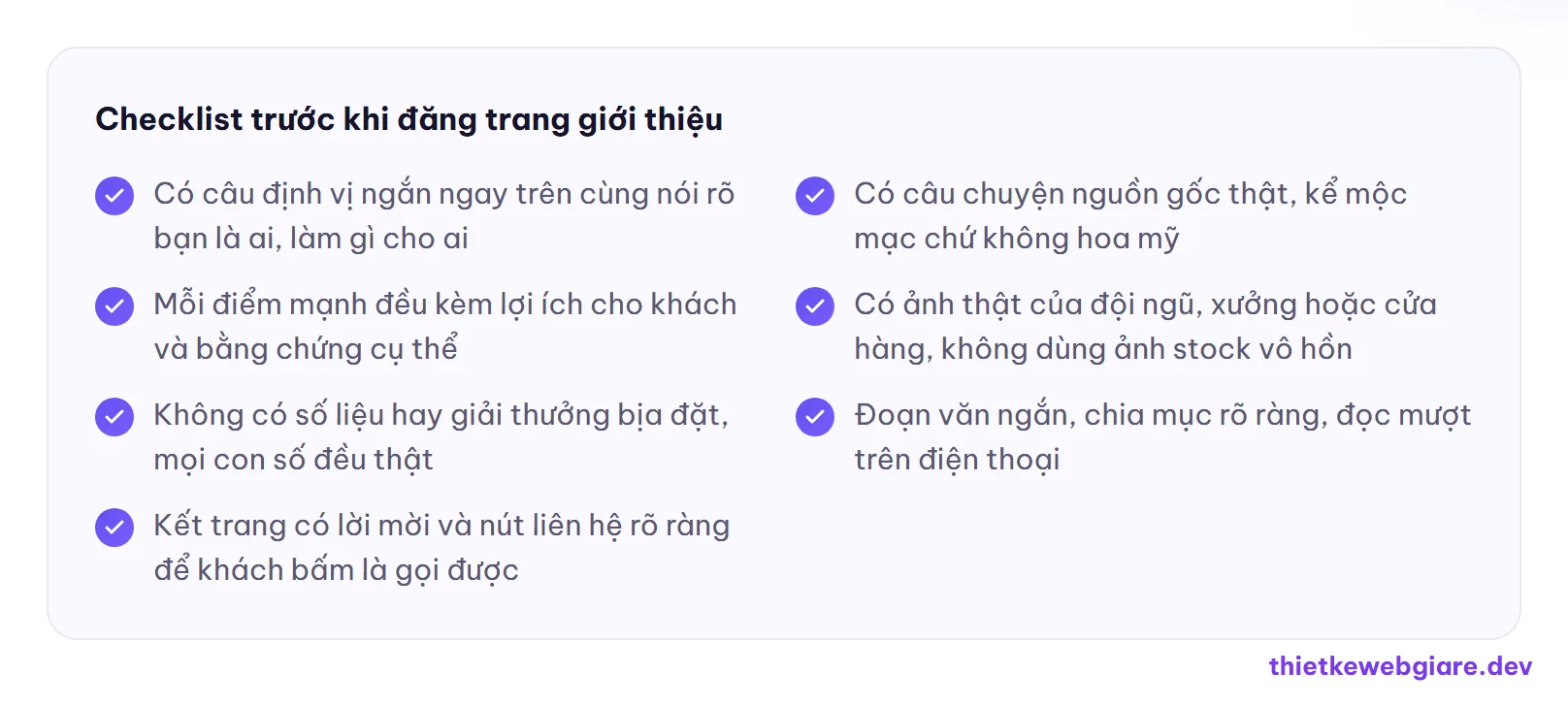 Checklist trước khi đăng trang giới thiệu — cách viết trang giới thiệu công ty