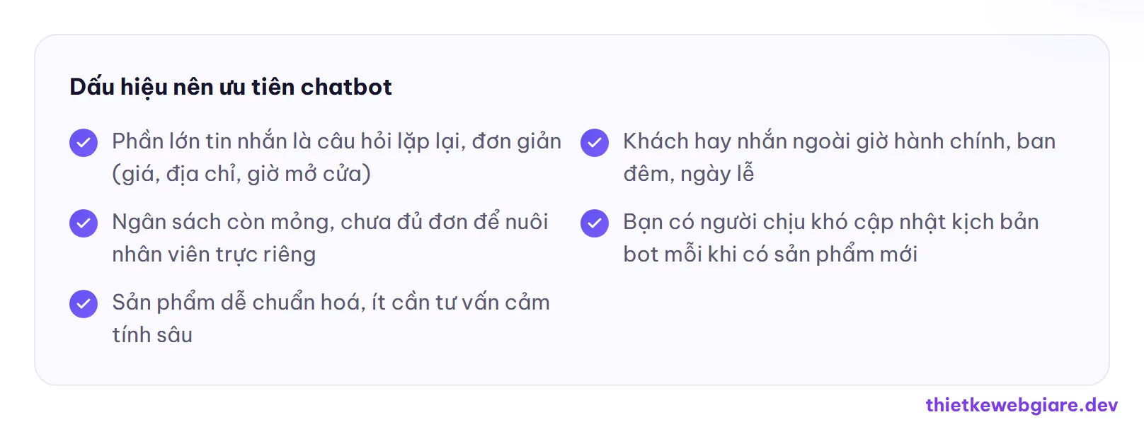 Dấu hiệu nên ưu tiên chatbot — chatbot hay nhân viên trực