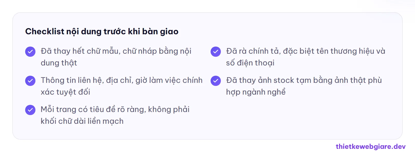Checklist nội dung trước khi bàn giao — checklist trước khi bàn giao website