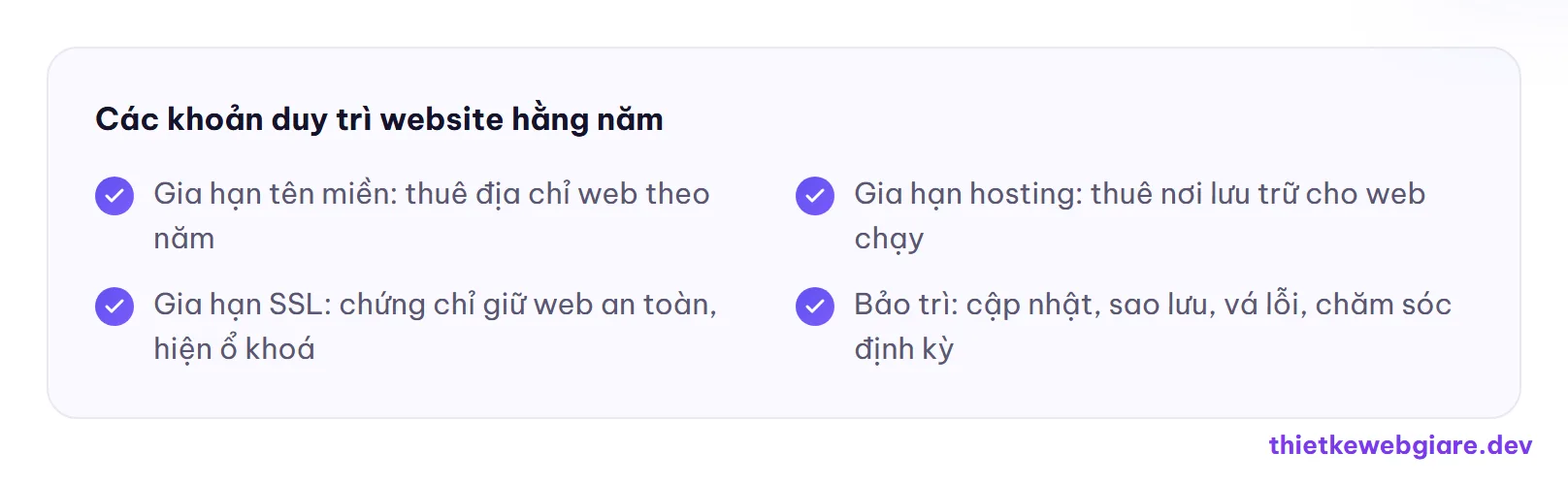 Các khoản duy trì website hằng năm — chi phí duy trì website