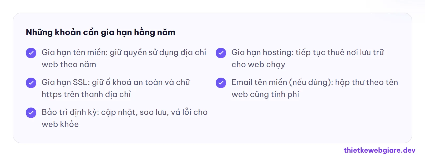 Những khoản cần gia hạn hằng năm — chi phí gia hạn tên miền hosting