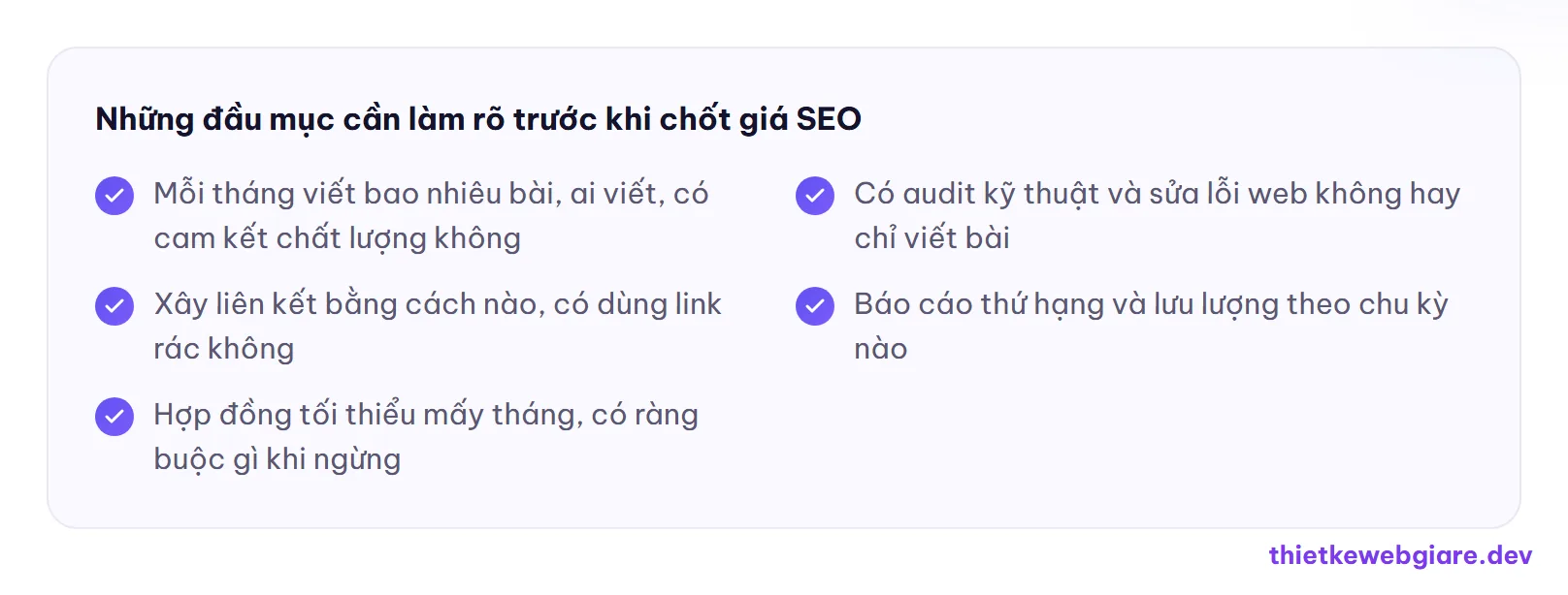 Những đầu mục cần làm rõ trước khi chốt giá SEO — chi phí SEO website