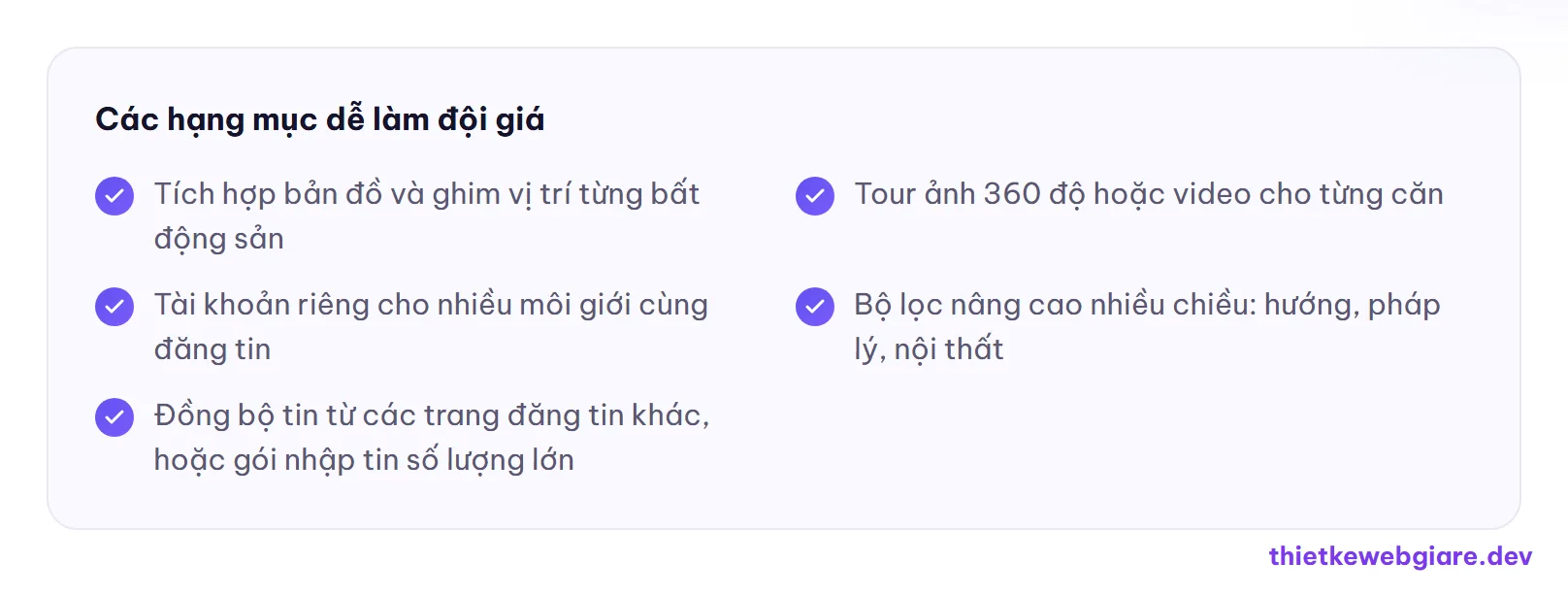 Các hạng mục dễ làm đội giá — chi phí thiết kế web bất động sản