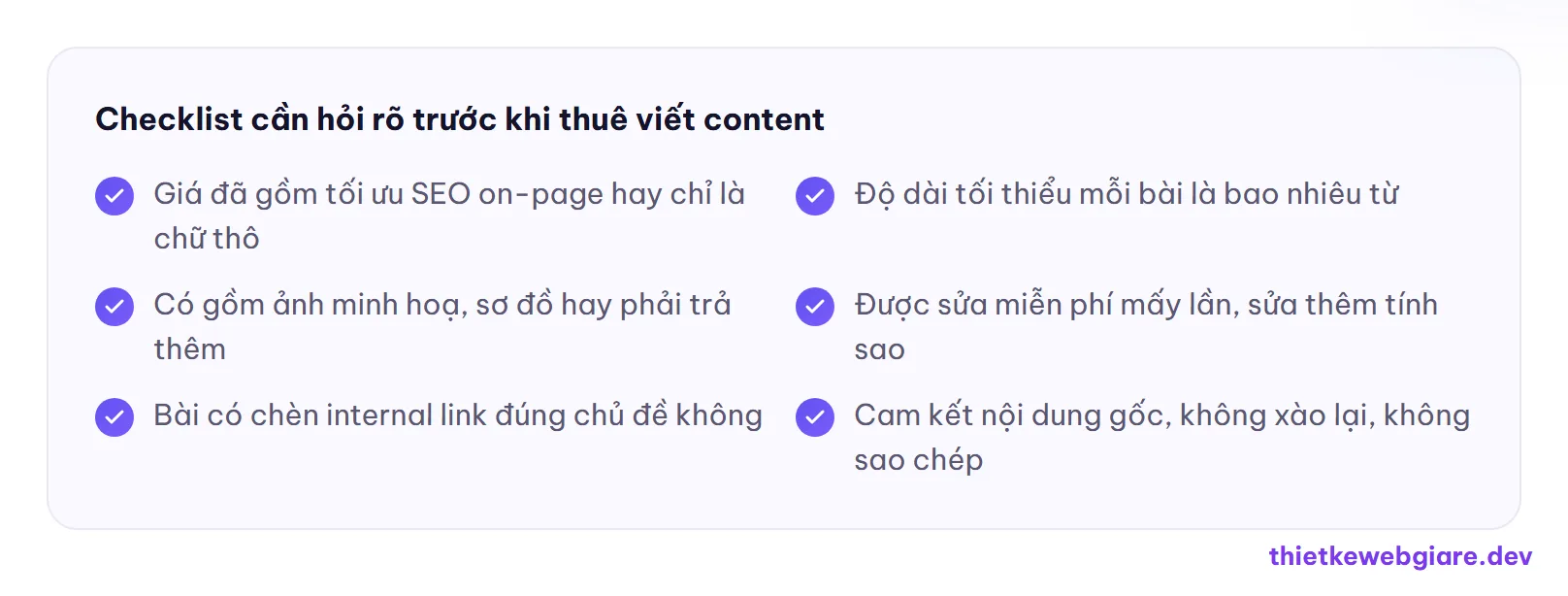 Checklist cần hỏi rõ trước khi thuê viết content — chi phí viết content website