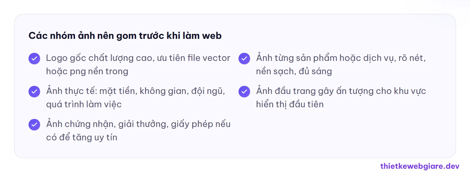 Các nhóm ảnh nên gom trước khi làm web — chuẩn bị nội dung làm website