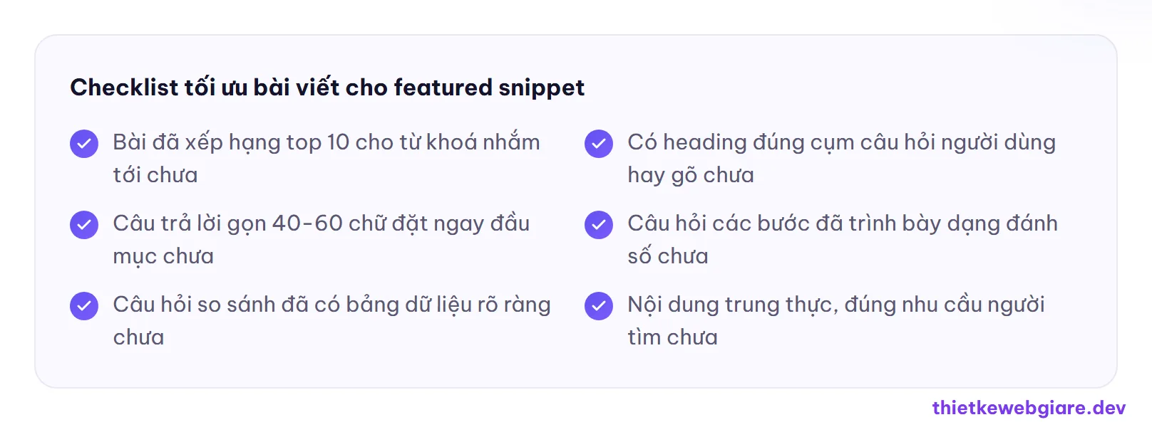 Checklist tối ưu bài viết cho featured snippet — featured snippet là gì