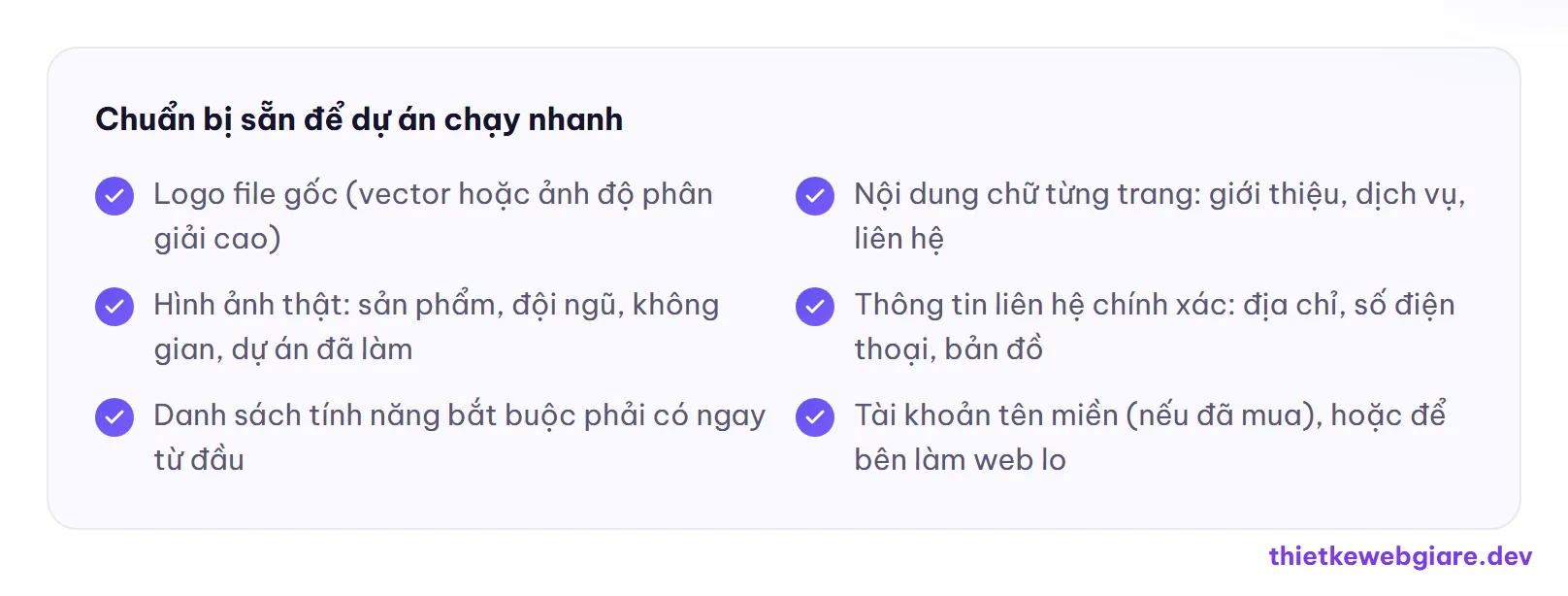 Chuẩn bị sẵn để dự án chạy nhanh — làm web giá rẻ mất bao lâu