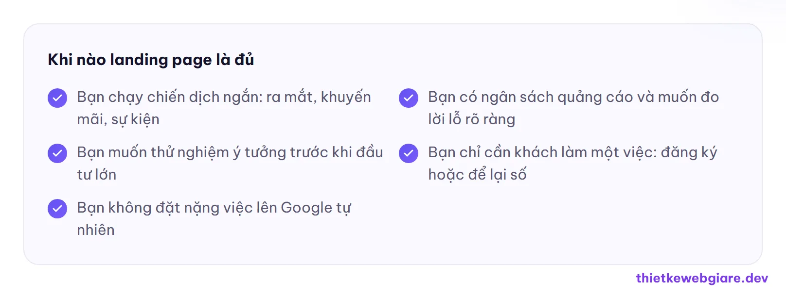 Khi nào landing page là đủ — landing page hay website