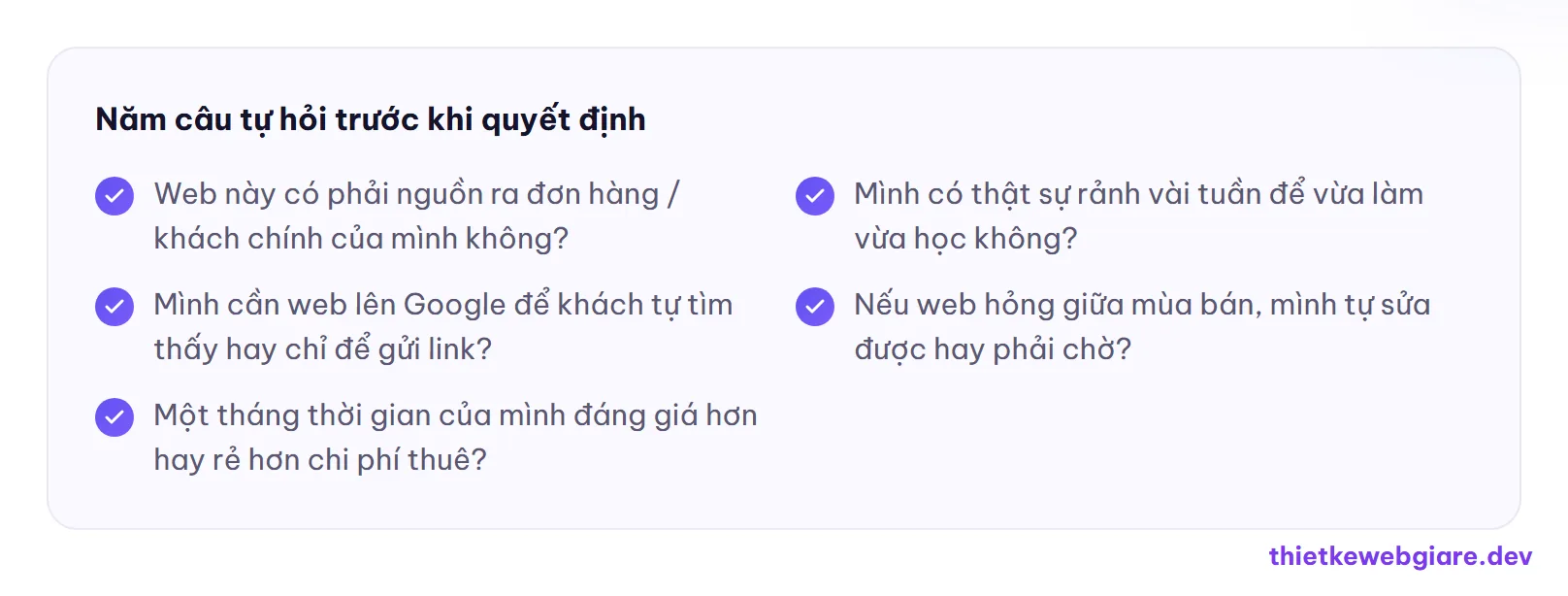 Năm câu tự hỏi trước khi quyết định — tự làm web hay thuê thiết kế