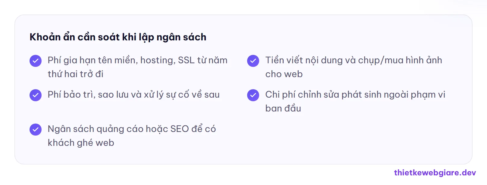 Khoản ẩn cần soát khi lập ngân sách — ngân sách làm web cho startup
