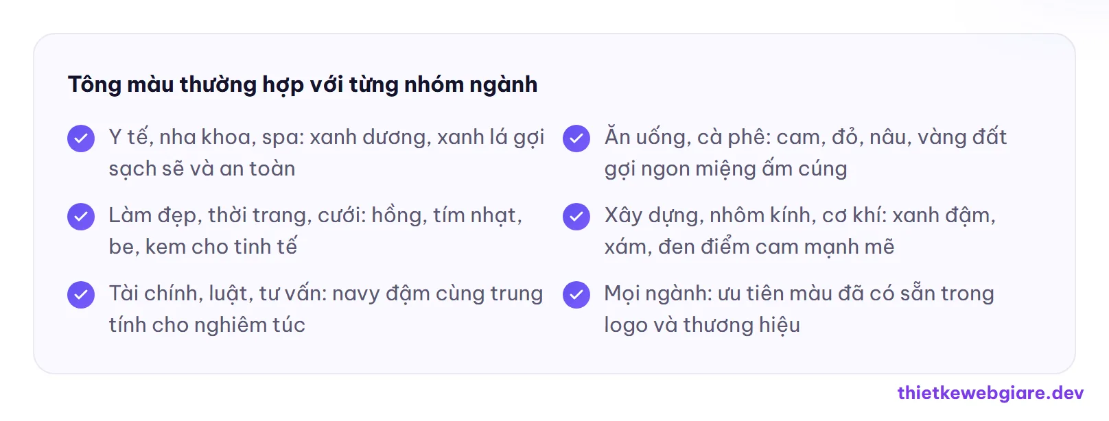 Tông màu thường hợp với từng nhóm ngành — phối màu website