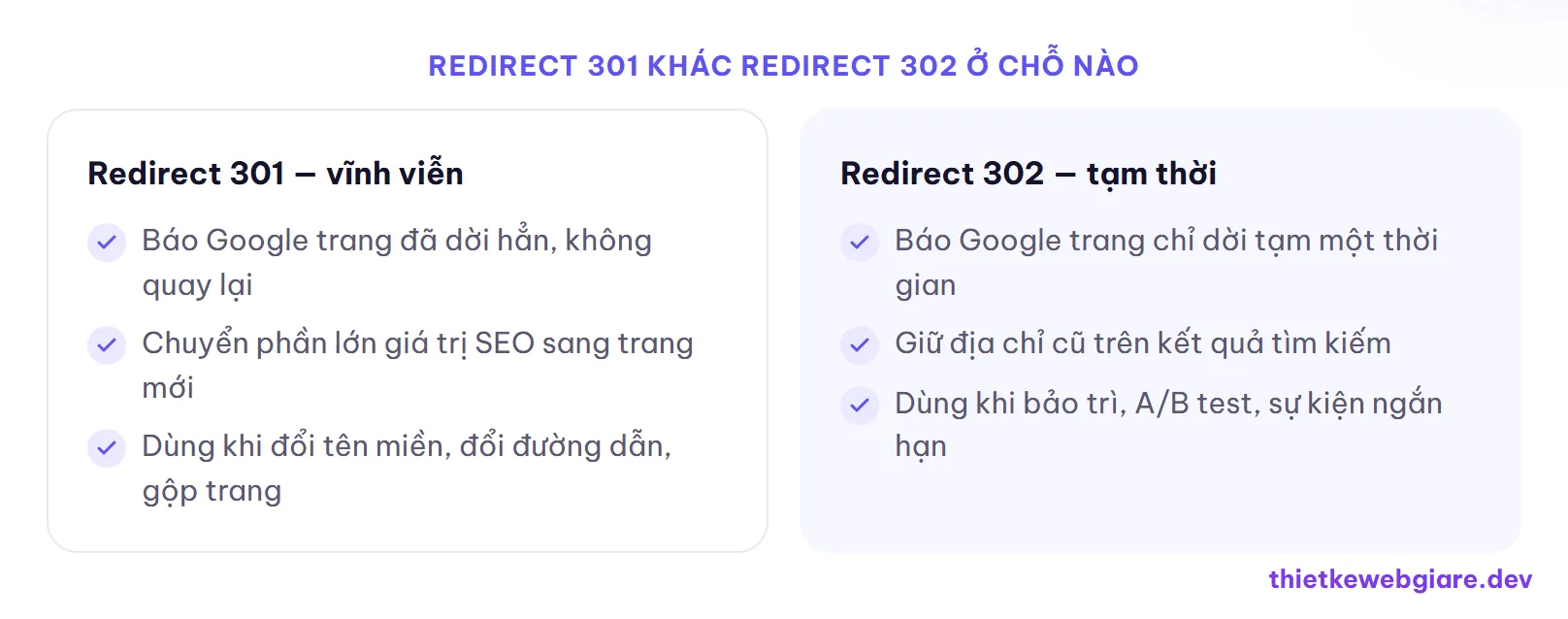 Redirect 301 khác redirect 302 ở chỗ nào — redirect 301 là gì