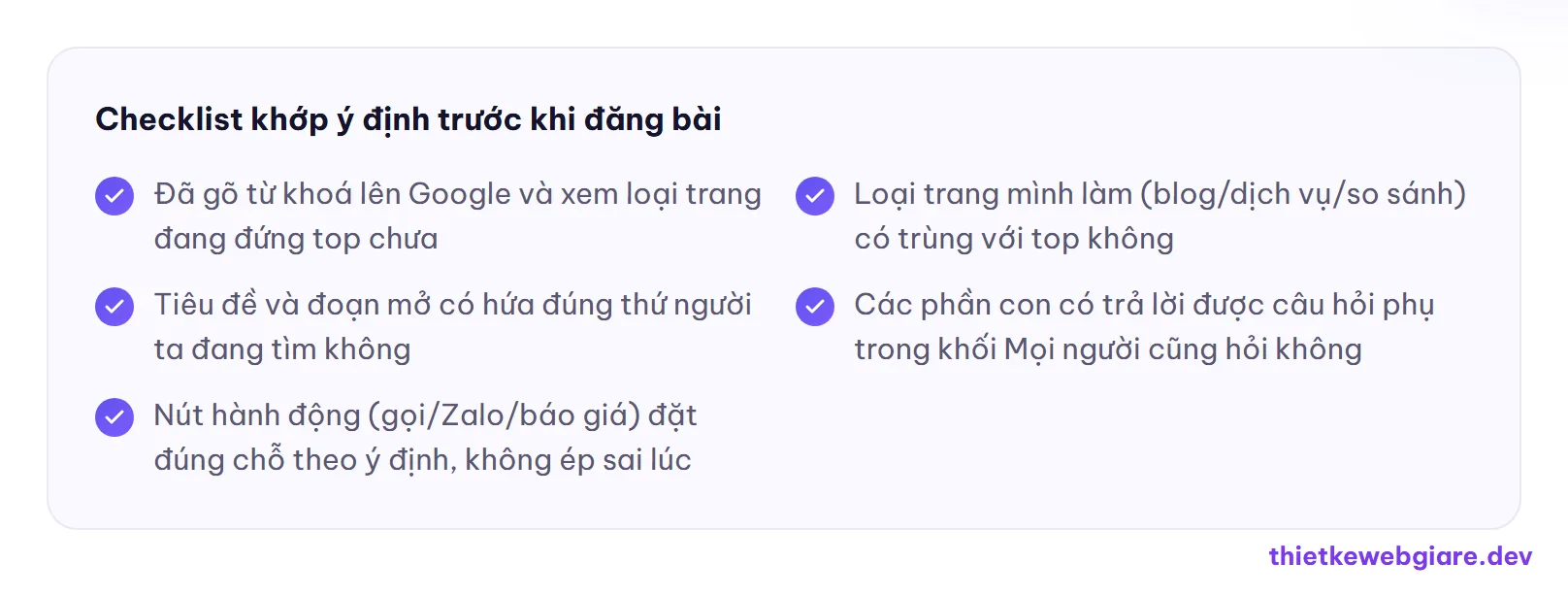 Checklist khớp ý định trước khi đăng bài — search intent là gì