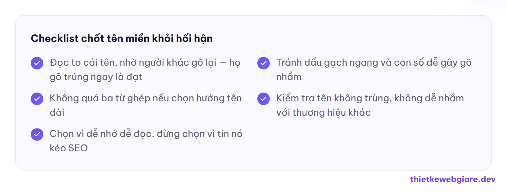 Checklist chốt tên miền khỏi hối hận — tên miền ngắn hay dài