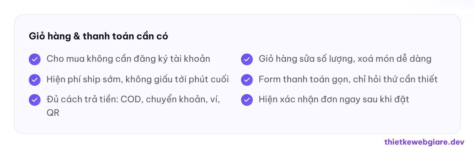 Giỏ hàng & thanh toán cần có — thiết kế web bán hàng