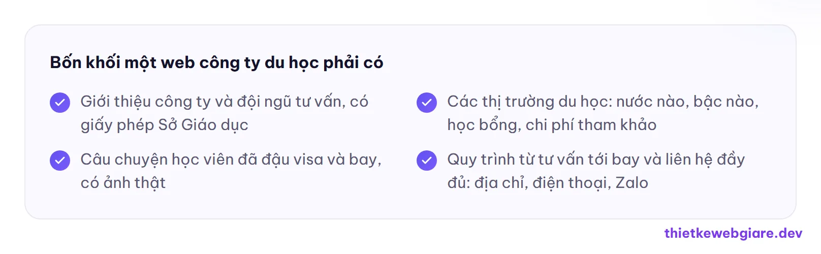 Bốn khối một web công ty du học phải có — thiết kế web công ty du học