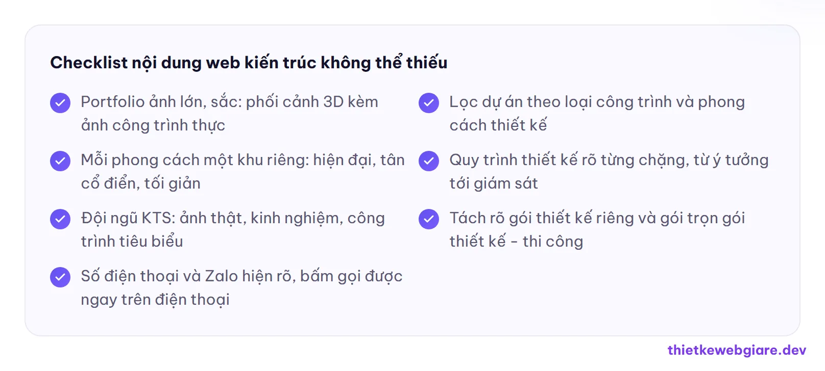Checklist nội dung web kiến trúc không thể thiếu — thiết kế web công ty kiến trúc