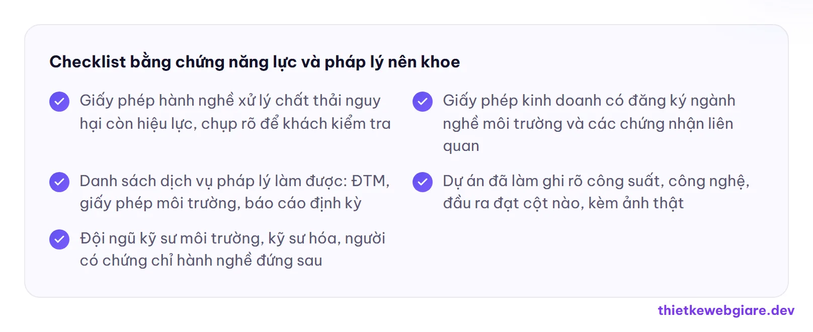 Checklist bằng chứng năng lực và pháp lý nên khoe — thiết kế web công ty môi trường