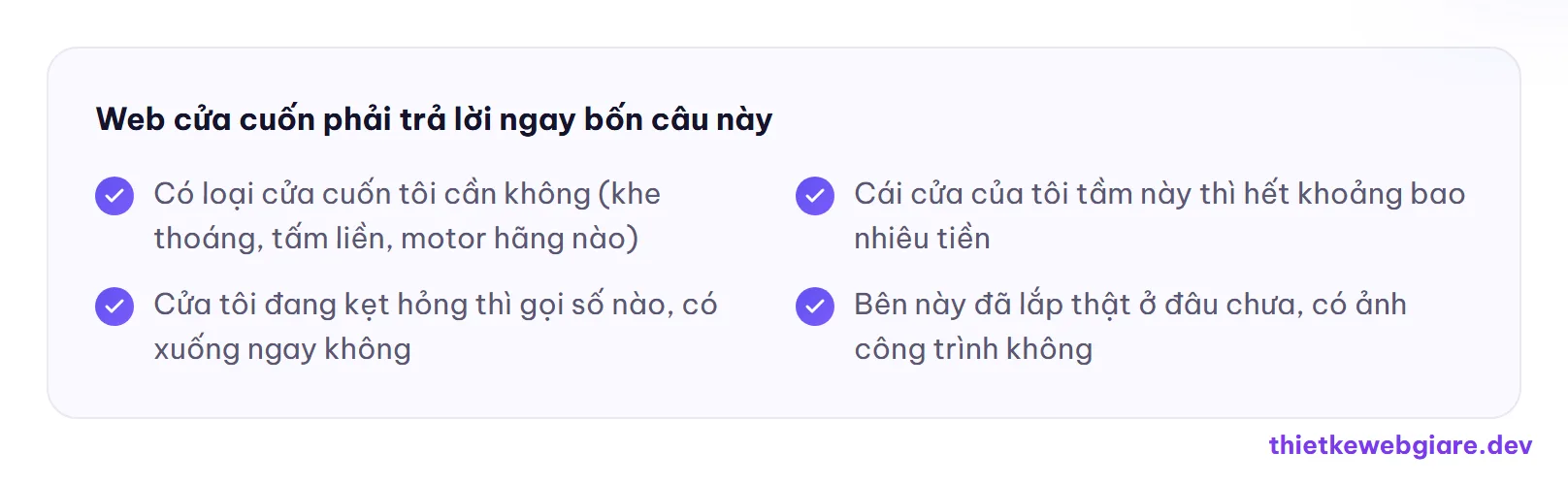 Web cửa cuốn phải trả lời ngay bốn câu này — thiết kế web cửa cuốn
