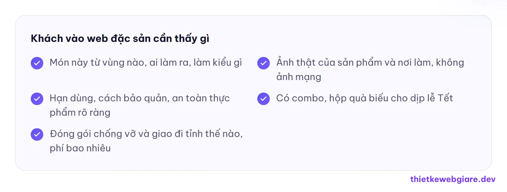 Khách vào web đặc sản cần thấy gì — thiết kế web cửa hàng đặc sản