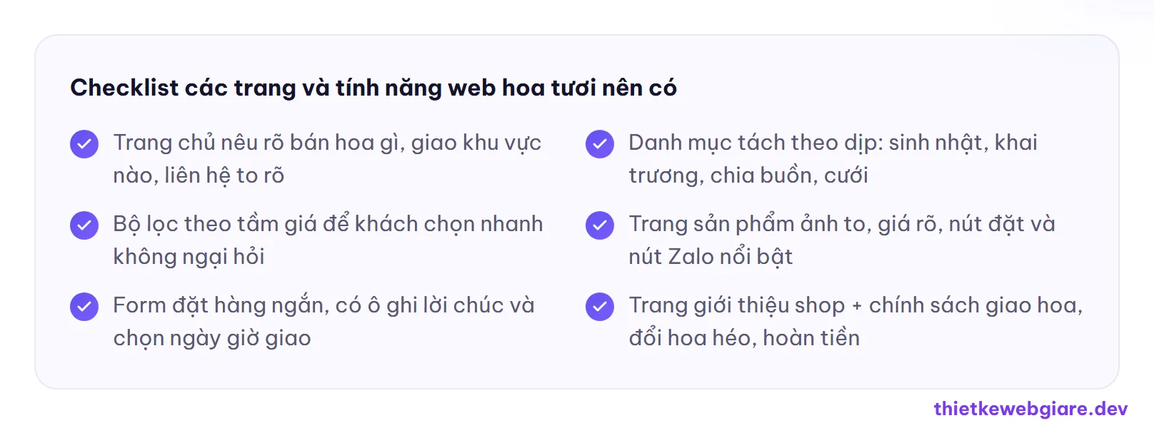Checklist các trang và tính năng web hoa tươi nên có — thiết kế web cửa hàng hoa tươi
