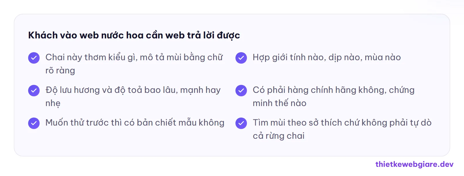 Khách vào web nước hoa cần web trả lời được — thiết kế web cửa hàng nước hoa