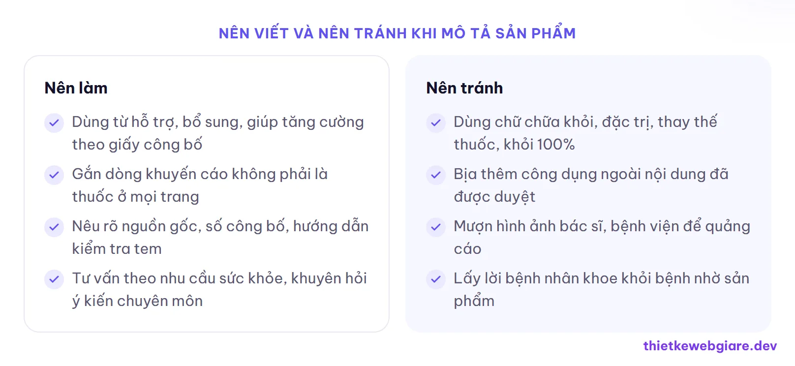 Nên viết và nên tránh khi mô tả sản phẩm — thiết kế web cửa hàng thực phẩm chức năng