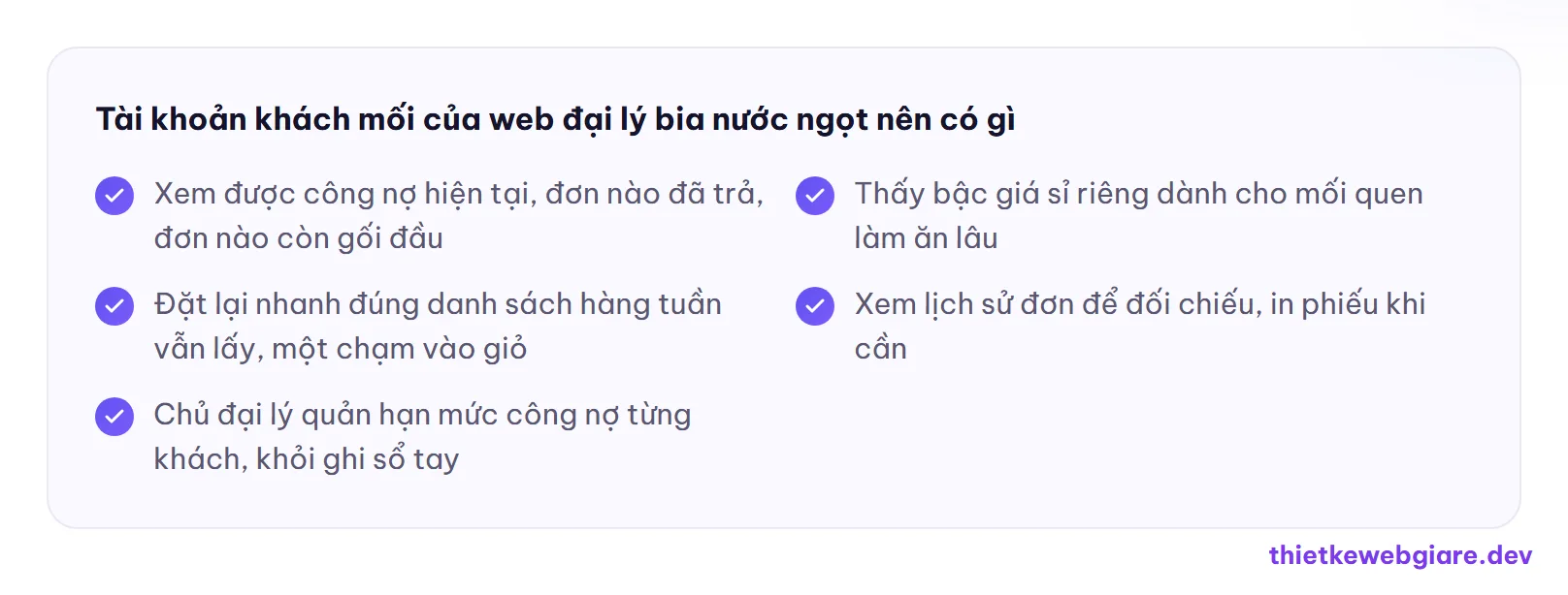 Tài khoản khách mối của web đại lý bia nước ngọt nên có gì — thiết kế web đại lý bia nước ngọt