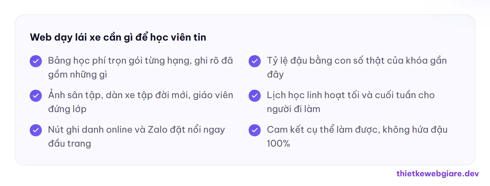 Web dạy lái xe cần gì để học viên tin — thiết kế web trung tâm dạy lái xe