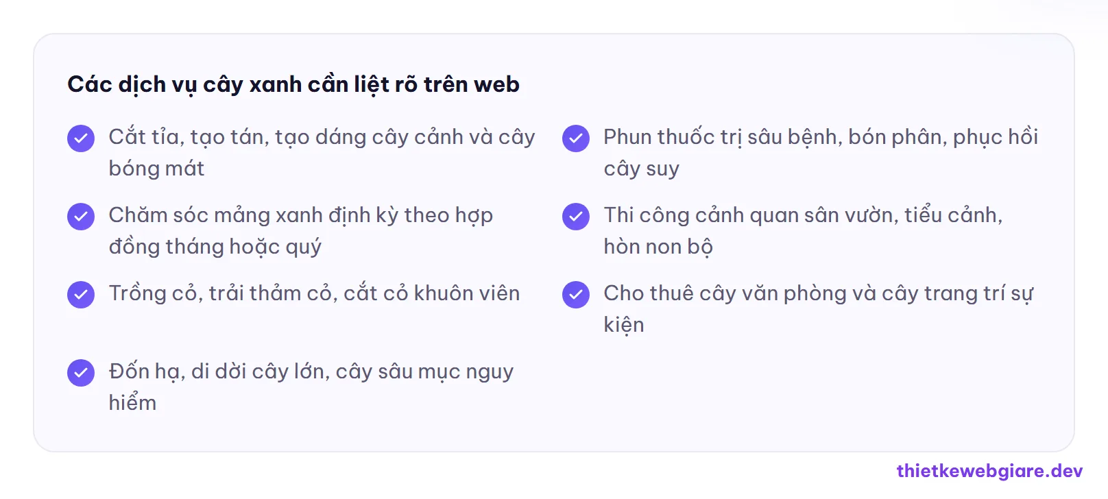 Các dịch vụ cây xanh cần liệt rõ trên web — thiết kế web dịch vụ cây xanh