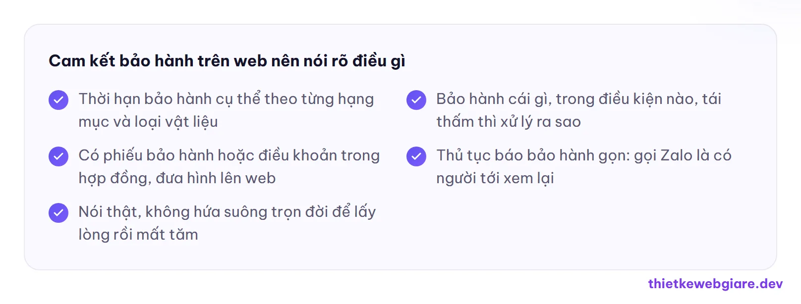 Cam kết bảo hành trên web nên nói rõ điều gì — thiết kế web dịch vụ chống thấm