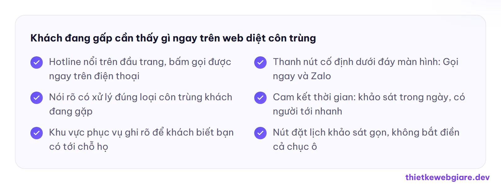 Khách đang gấp cần thấy gì ngay trên web diệt côn trùng — thiết kế web dịch vụ diệt côn trùng