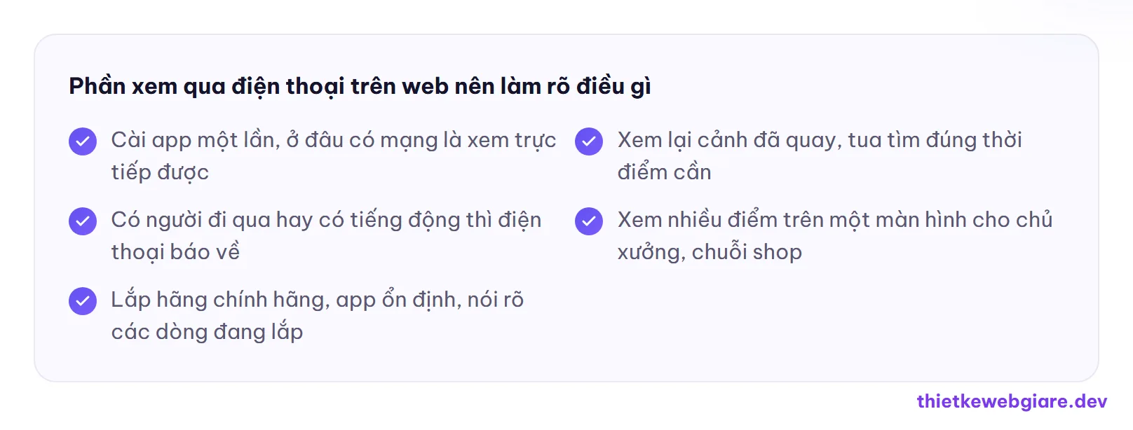 Phần xem qua điện thoại trên web nên làm rõ điều gì — thiết kế web lắp đặt camera