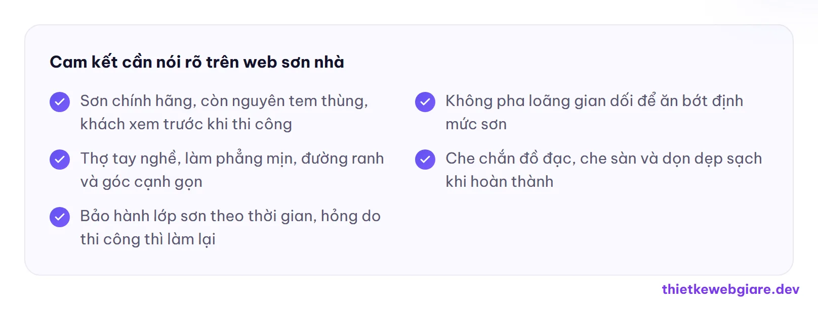 Cam kết cần nói rõ trên web sơn nhà — thiết kế web dịch vụ sơn nhà