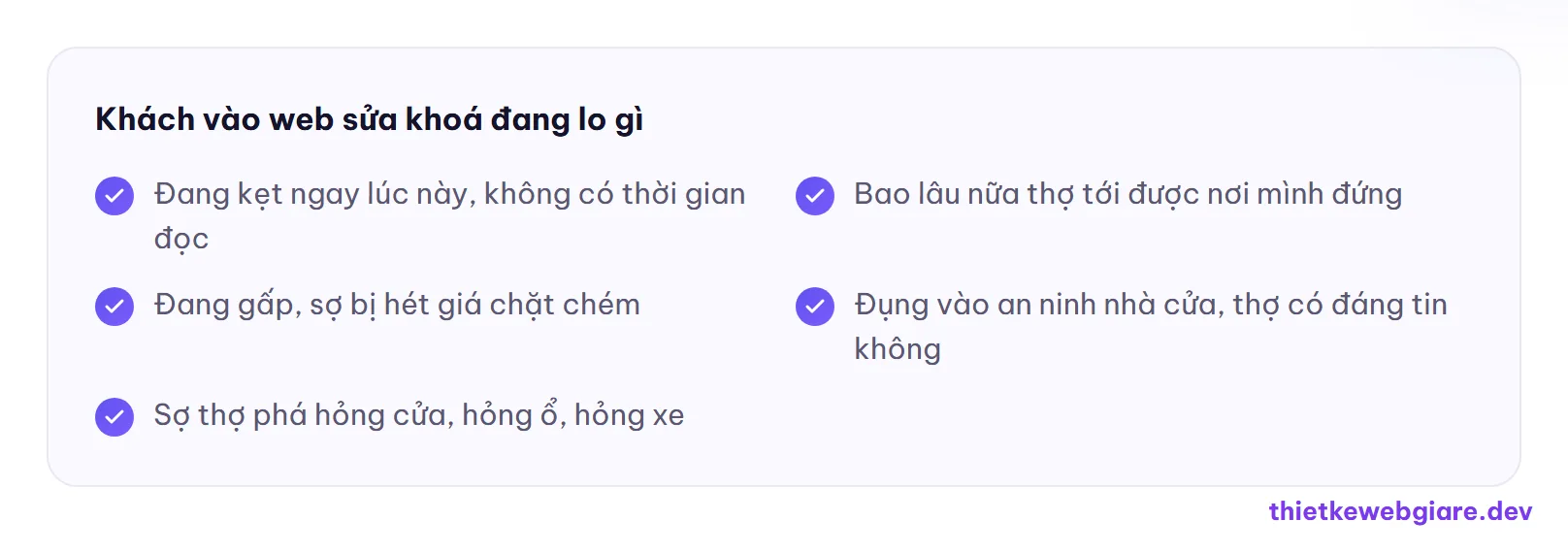 Khách vào web sửa khoá đang lo gì — thiết kế web dịch vụ sửa khoá