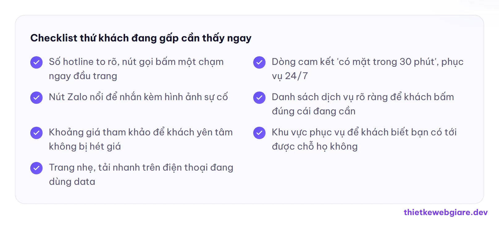 Checklist thứ khách đang gấp cần thấy ngay — thiết kế web dịch vụ thông cống