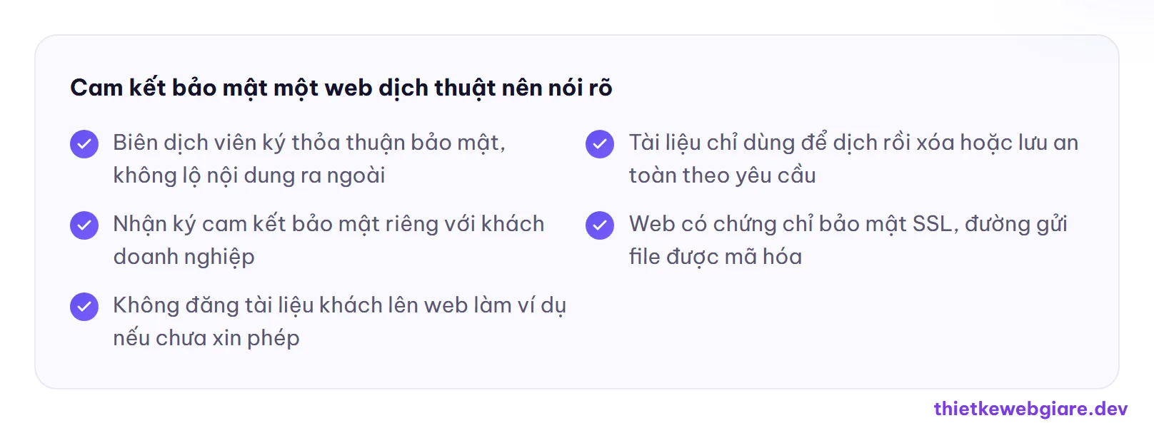 Cam kết bảo mật một web dịch thuật nên nói rõ — thiết kế web dịch vụ dịch thuật
