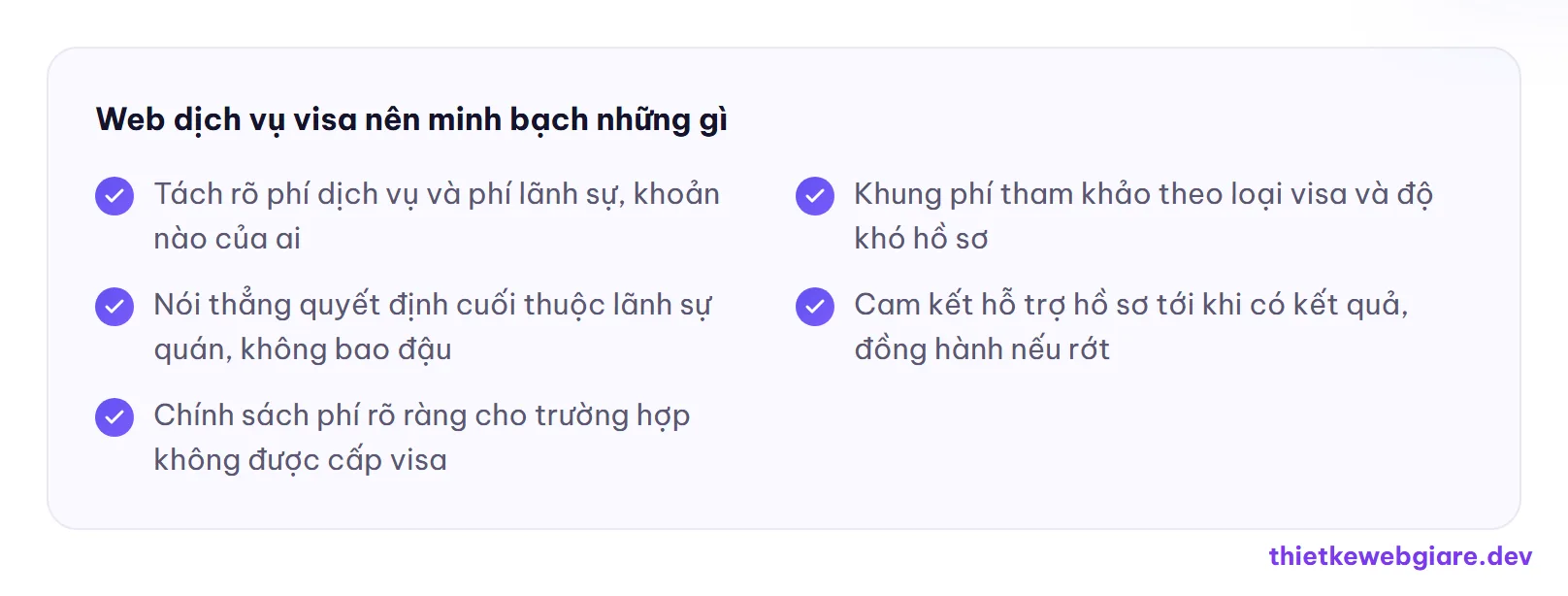 Web dịch vụ visa nên minh bạch những gì — thiết kế web dịch vụ làm visa