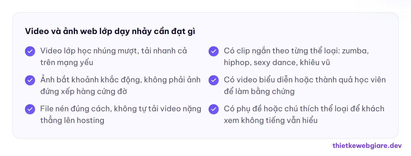 Video và ảnh web lớp dạy nhảy cần đạt gì — thiết kế web lớp dạy nhảy