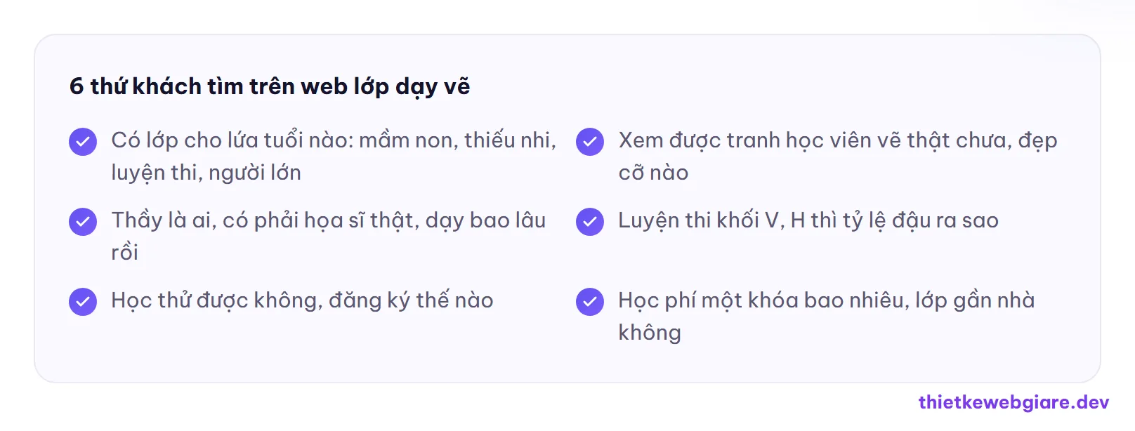 6 thứ khách tìm trên web lớp dạy vẽ — thiết kế web lớp dạy vẽ
