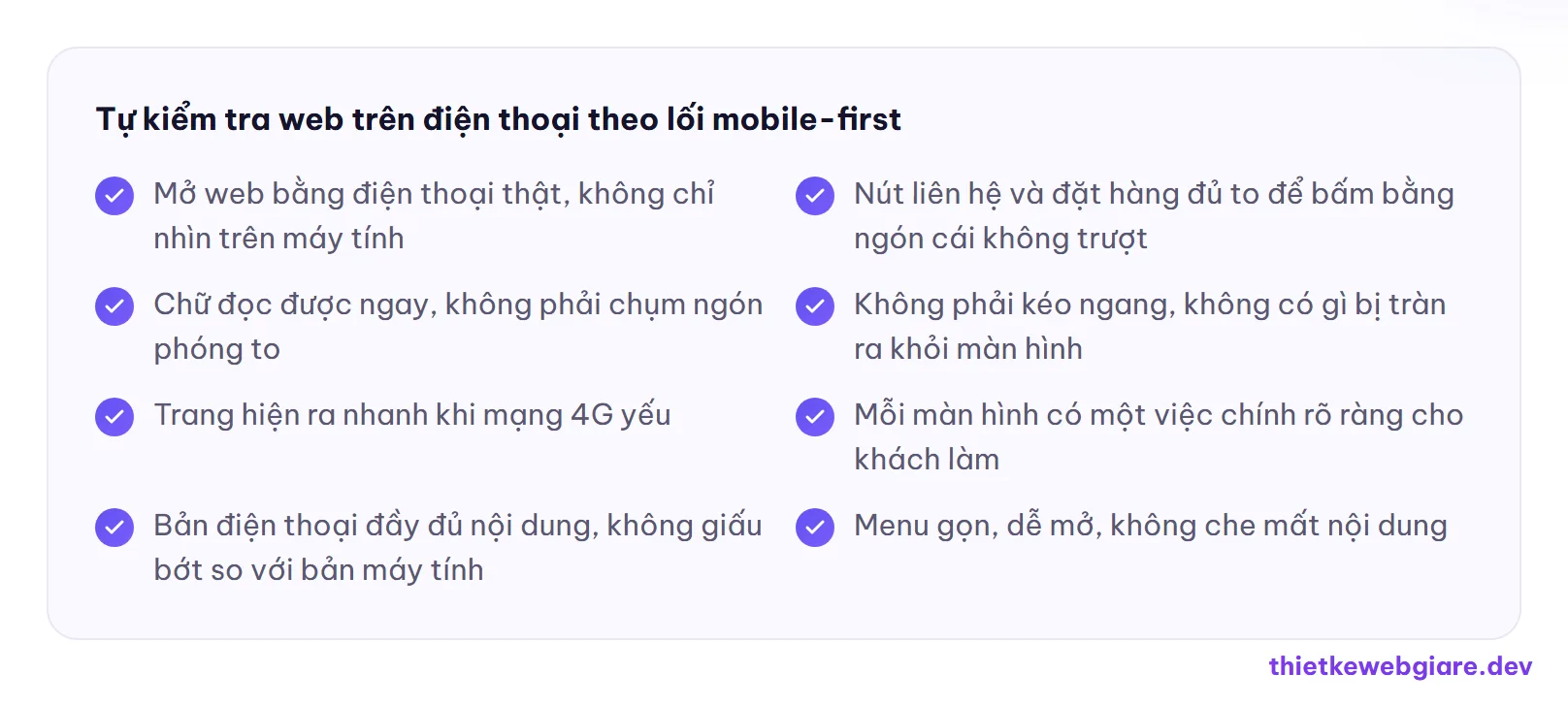 Tự kiểm tra web trên điện thoại theo lối mobile-first — thiết kế web mobile-first