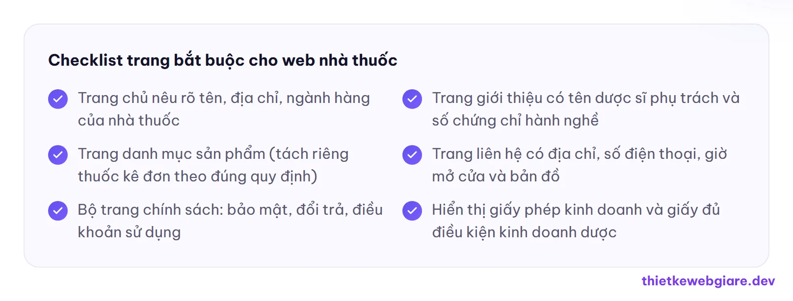 Checklist trang bắt buộc cho web nhà thuốc — thiết kế web nhà thuốc tây