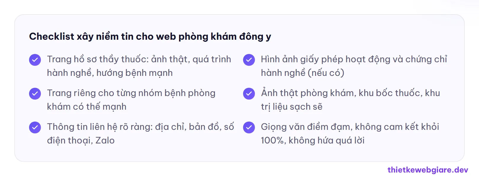 Checklist xây niềm tin cho web phòng khám đông y — thiết kế web phòng khám đông y