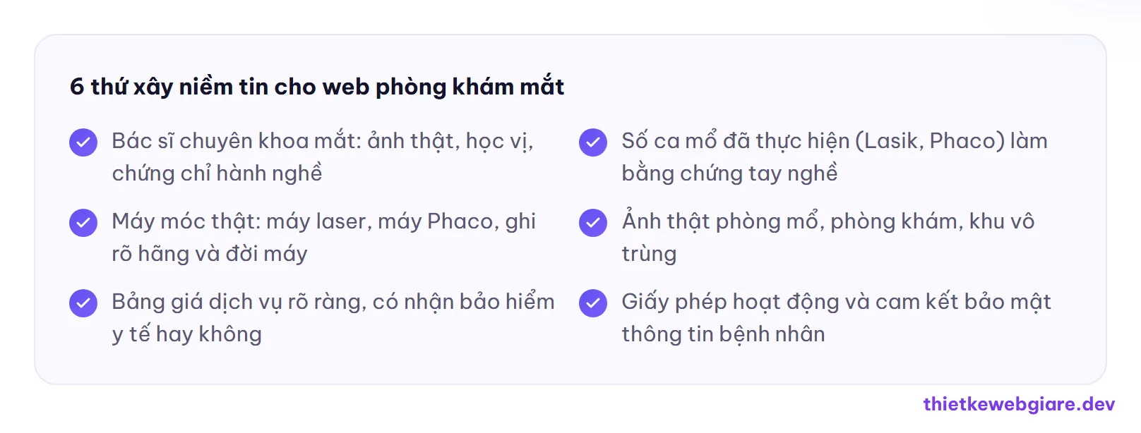 6 thứ xây niềm tin cho web phòng khám mắt — thiết kế web phòng khám mắt