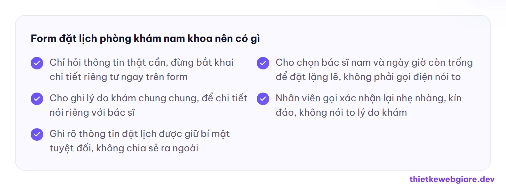 Form đặt lịch phòng khám nam khoa nên có gì — thiết kế web phòng khám nam khoa