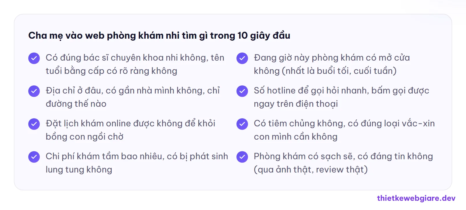 Cha mẹ vào web phòng khám nhi tìm gì trong 10 giây đầu — thiết kế web phòng khám nhi